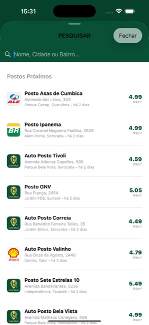 Busca de postos próximos
