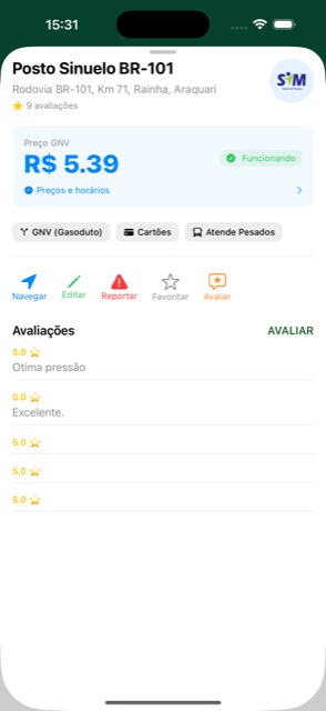 Tela de detalhe do posto