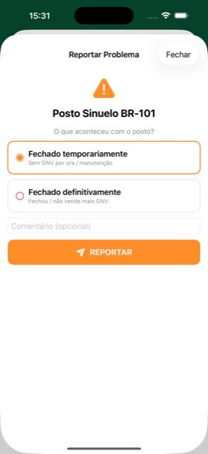 Reportar problema no posto